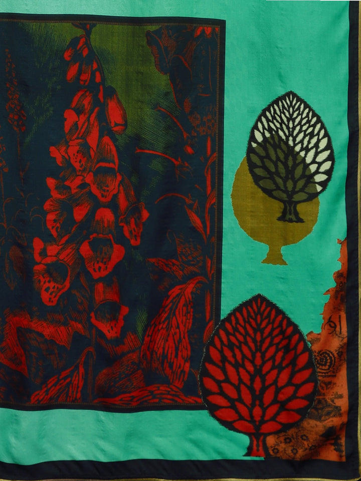Neerus Sea Green Printed Saree With Blouse