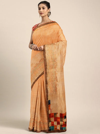 Neeru's Apricot Printed Saree With Blouse