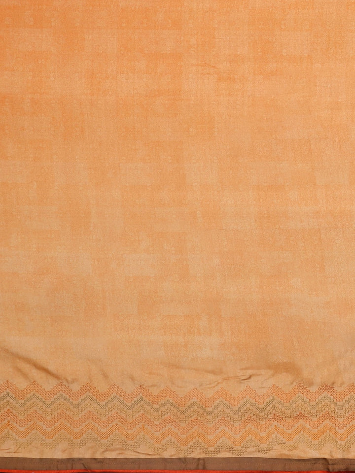 Neerus Apricot Printed Saree With Blouse