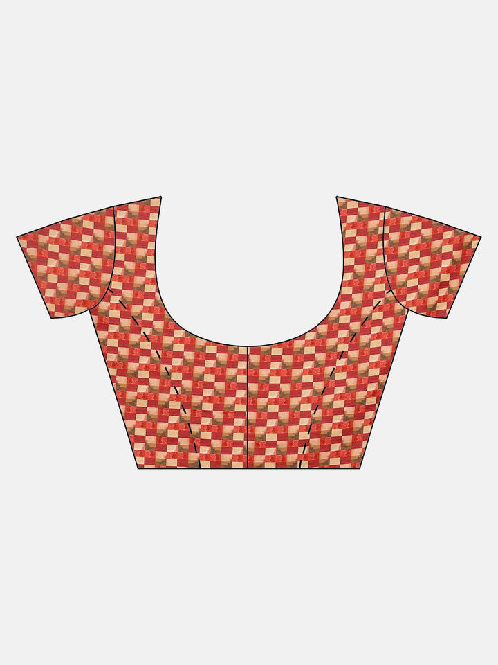 Neerus Apricot Printed Saree With Blouse