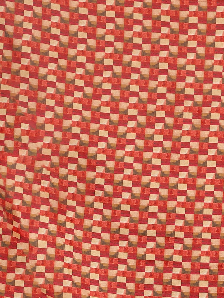 Neerus Apricot Printed Saree With Blouse