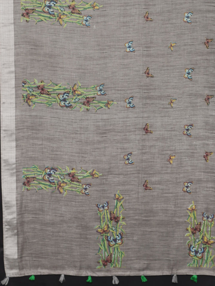 Neerus Grey Georgette Printed Saree with Blouse - detail view 1