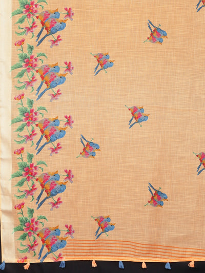 Neeru's Beige Printed Saree With Blouse