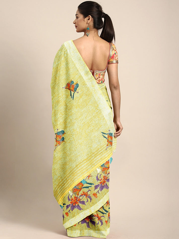 Neerus Green Printed Saree With Blouse