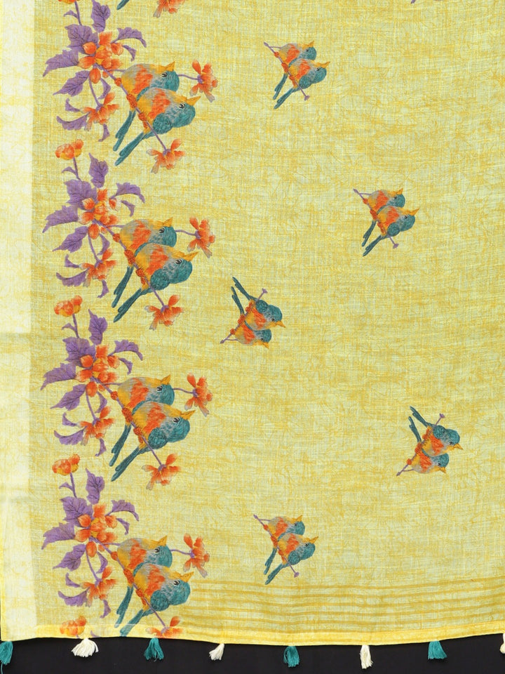 Neerus Green Printed Saree With Blouse