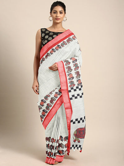 Neeru's Offwhite Color Linen Blend Fabric Saree With Blouse Piece