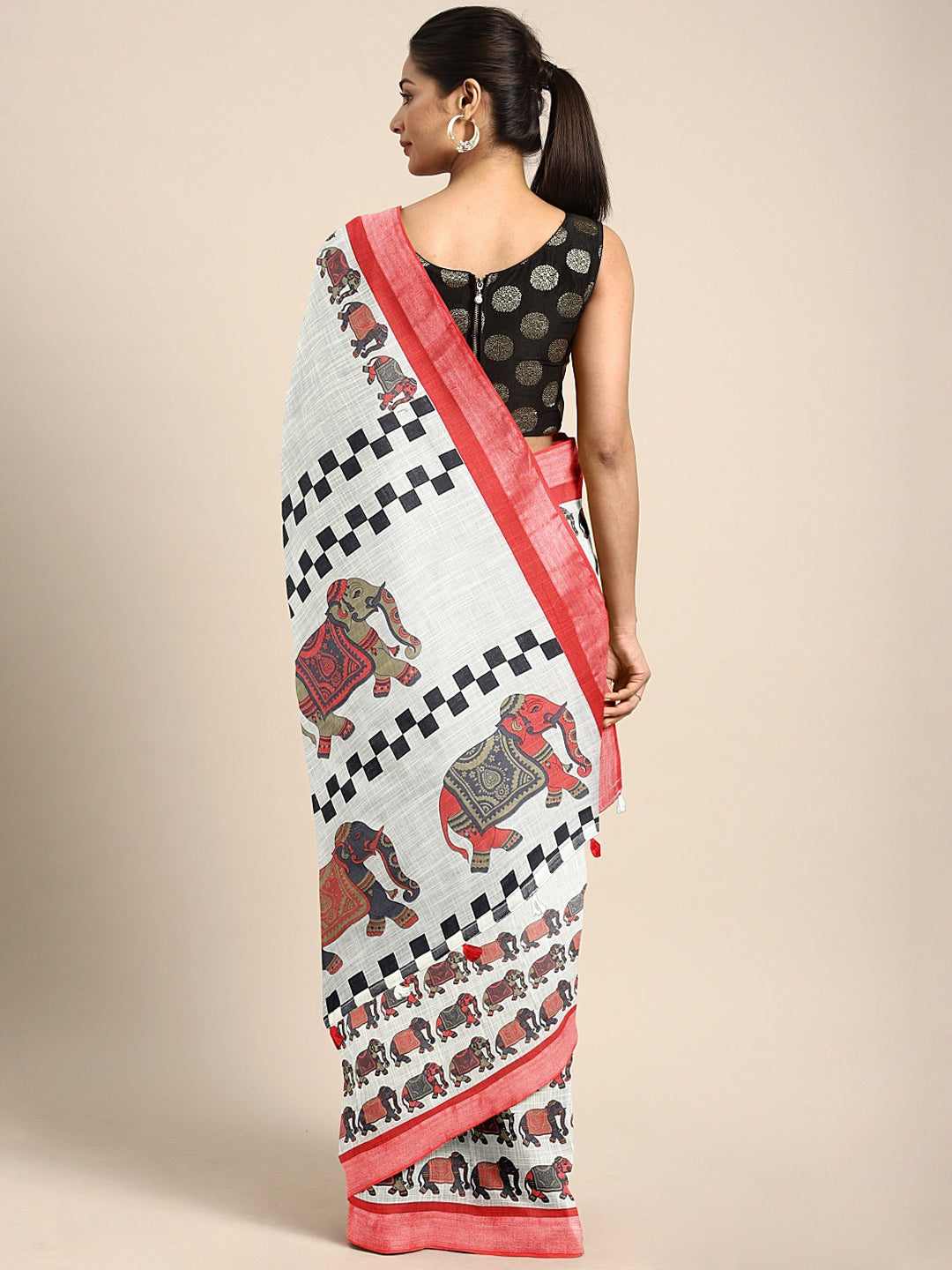 Neeru's Offwhite Color Linen Blend Fabric Saree With Blouse Piece