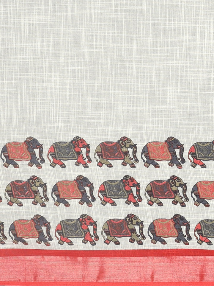 Neerus Offwhite Color Linen Blend Fabric Saree With Blouse Piece