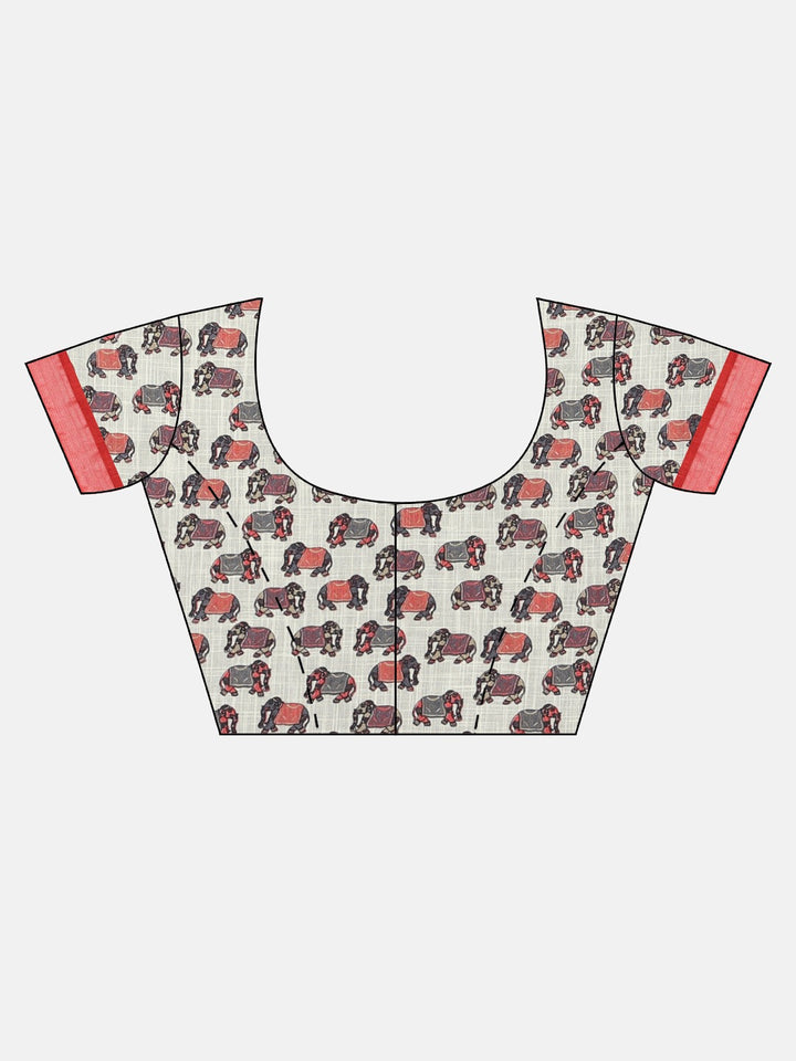 Neerus Offwhite Color Linen Blend Fabric Saree With Blouse Piece