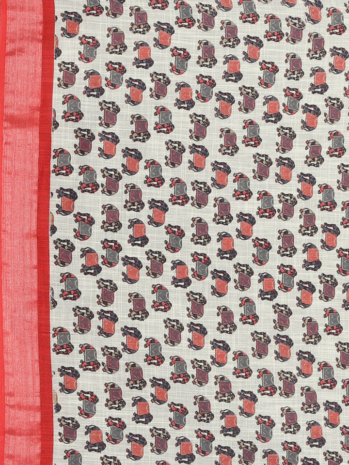 Neerus Offwhite Color Linen Blend Fabric Saree With Blouse Piece