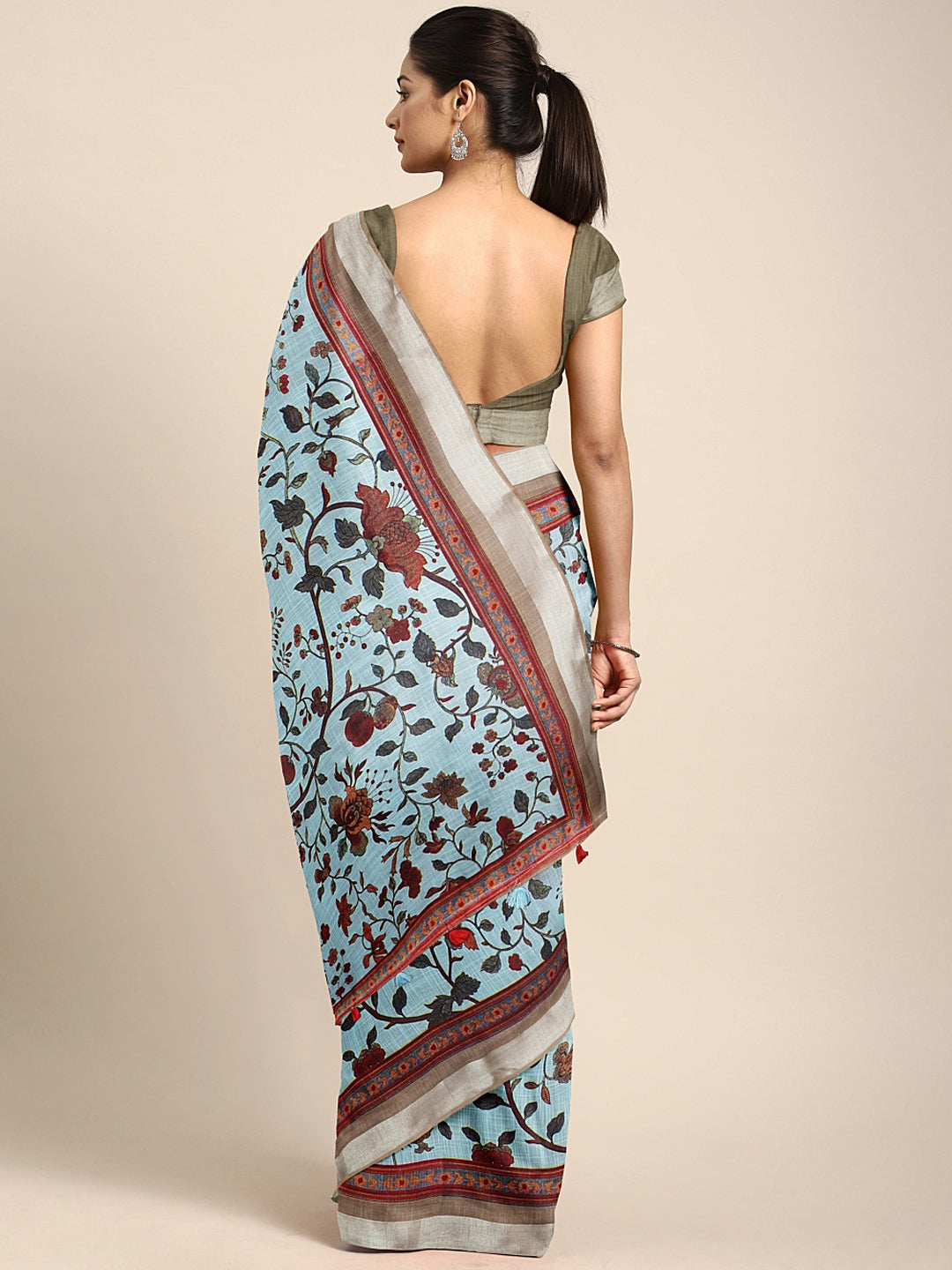 Neeru's Blue Printed Saree With Blouse