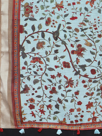 Neeru's Blue Printed Saree With Blouse