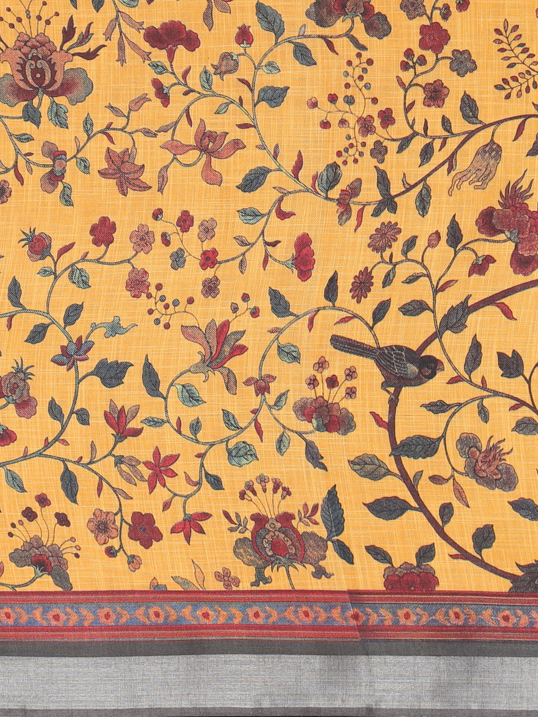 Neerus Yellow Printed Saree With Blouse