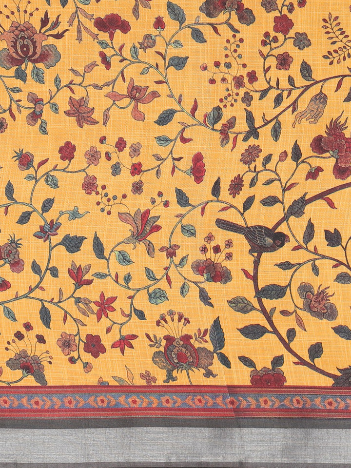 Neerus Yellow Printed Saree With Blouse