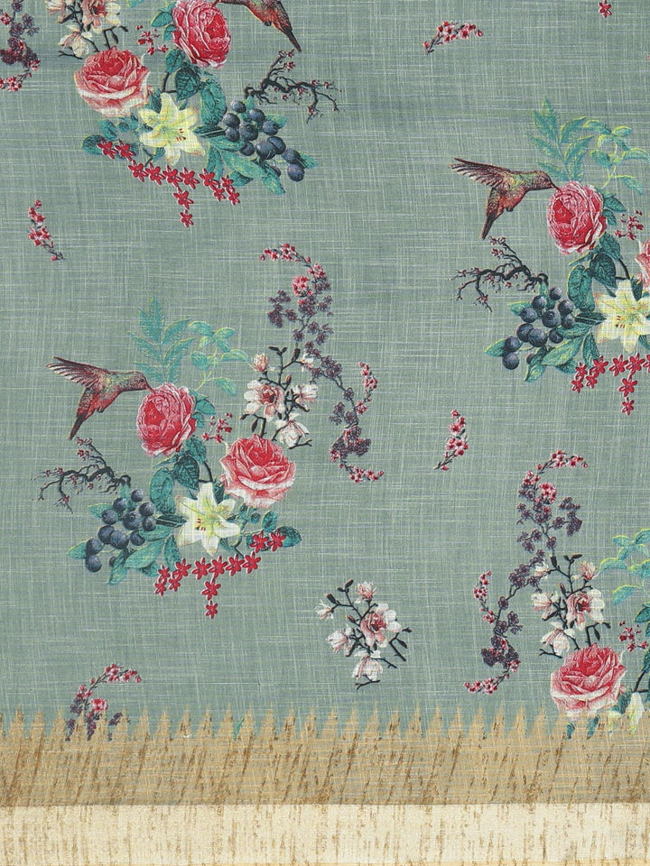 Neerus Green Printed Saree With Blouse