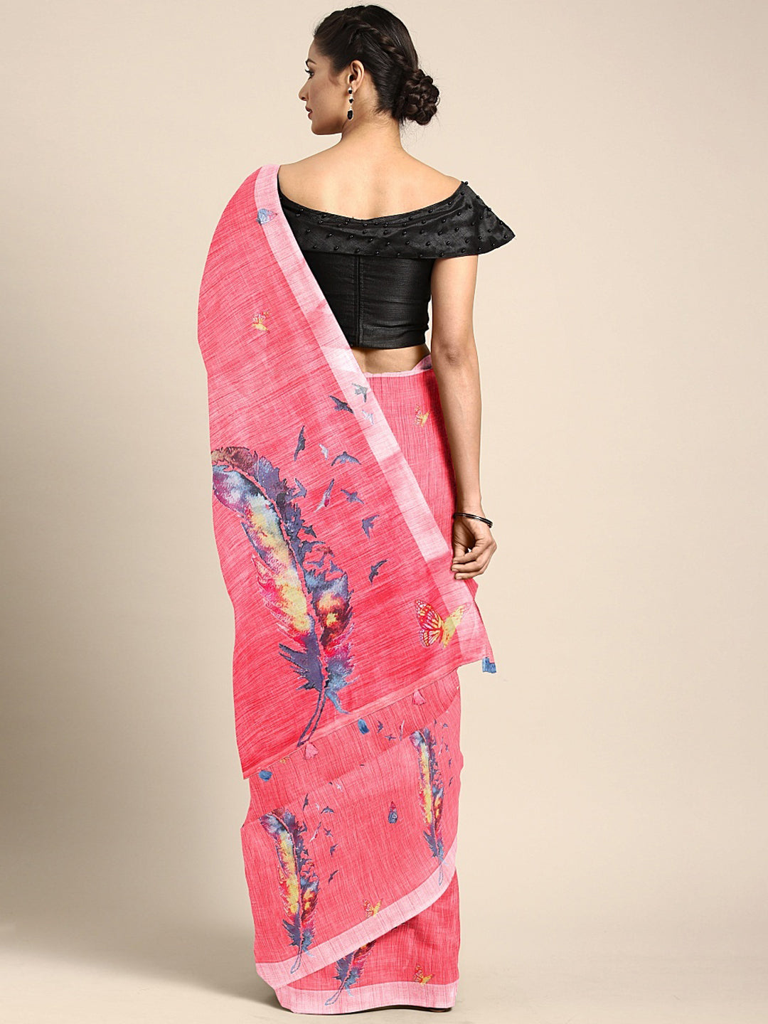 Neeru's Pink Printed Saree With Blouse