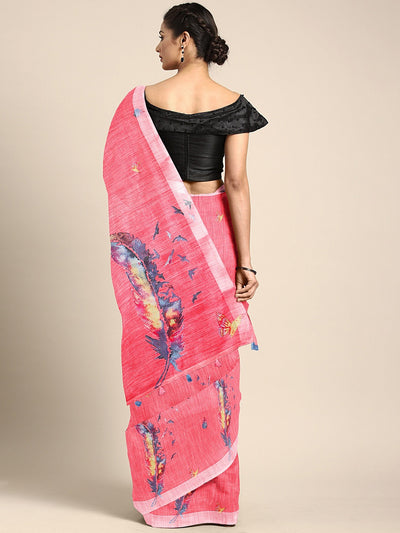 Neeru's Pink Printed Saree With Blouse