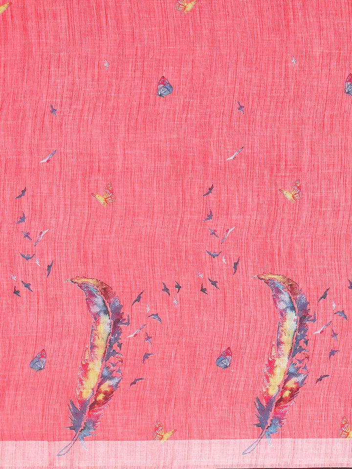 Neerus Pink Printed Saree With Blouse