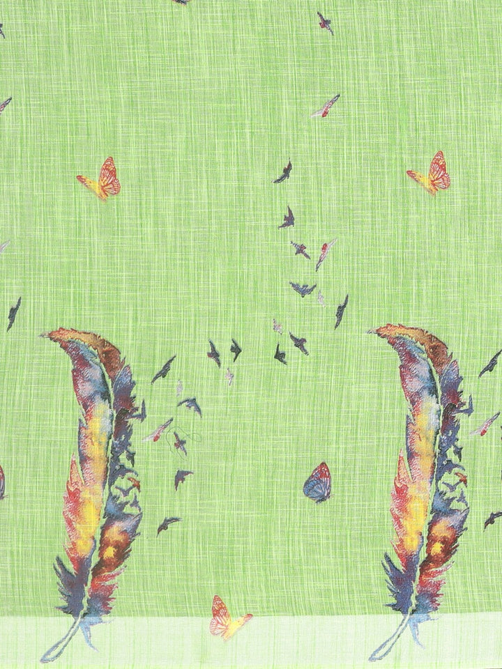 Neerus Green georgette printed saree with blouse piece - side view