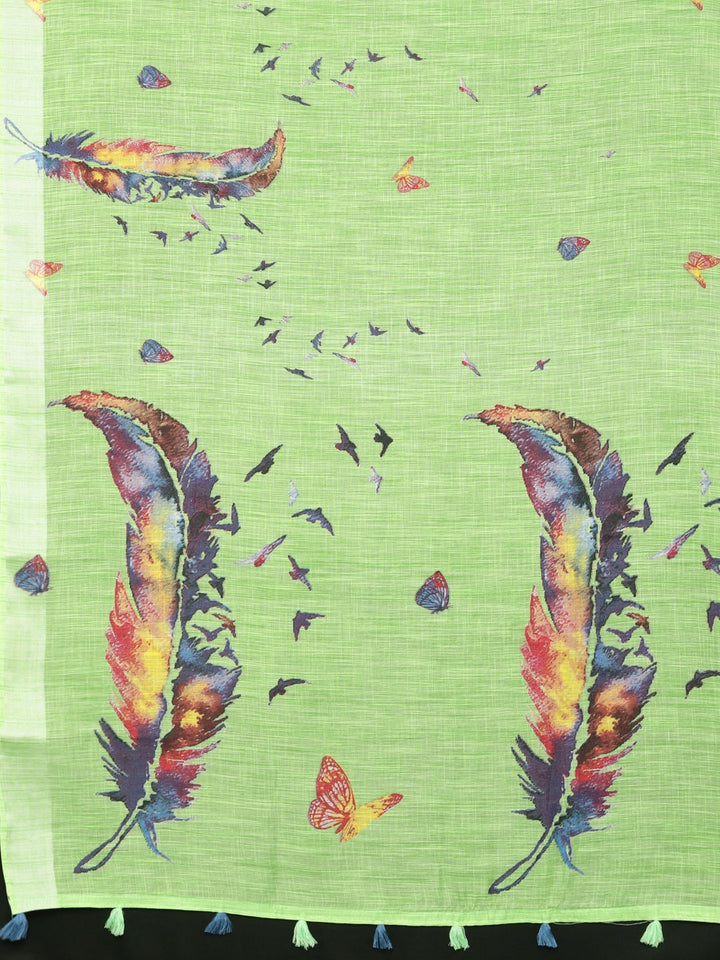 Neerus Green georgette printed saree with blouse piece - detail view 1