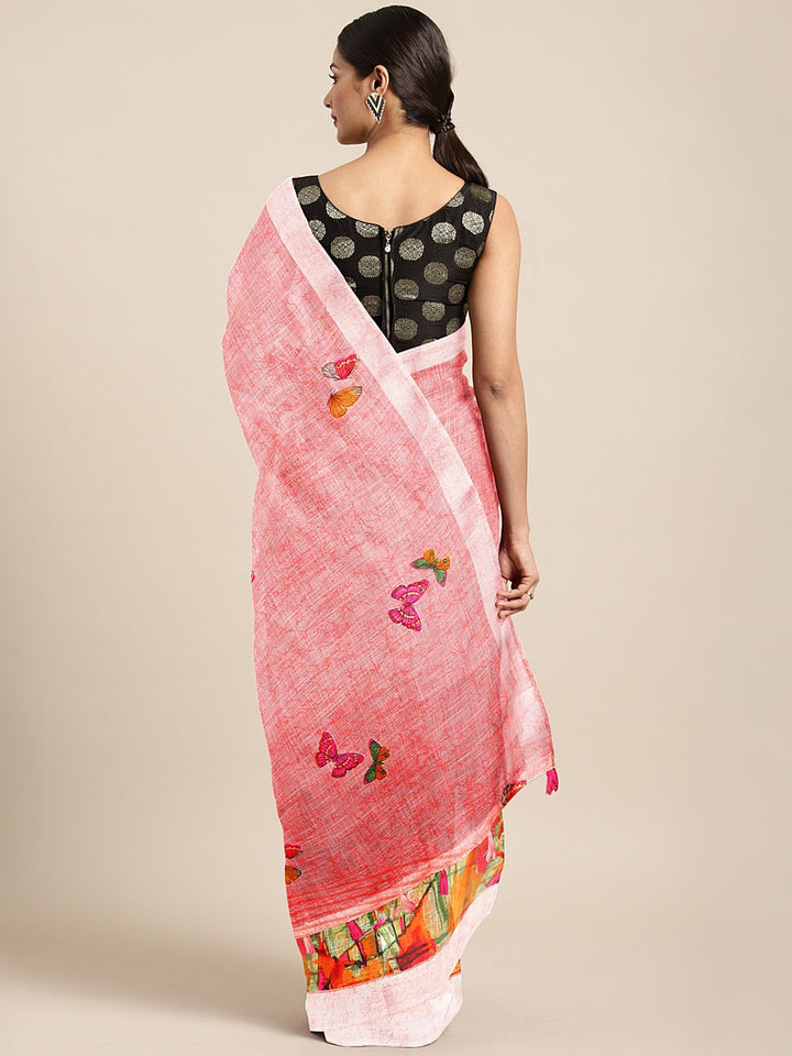 Neerus Pink Printed Saree With Blouse