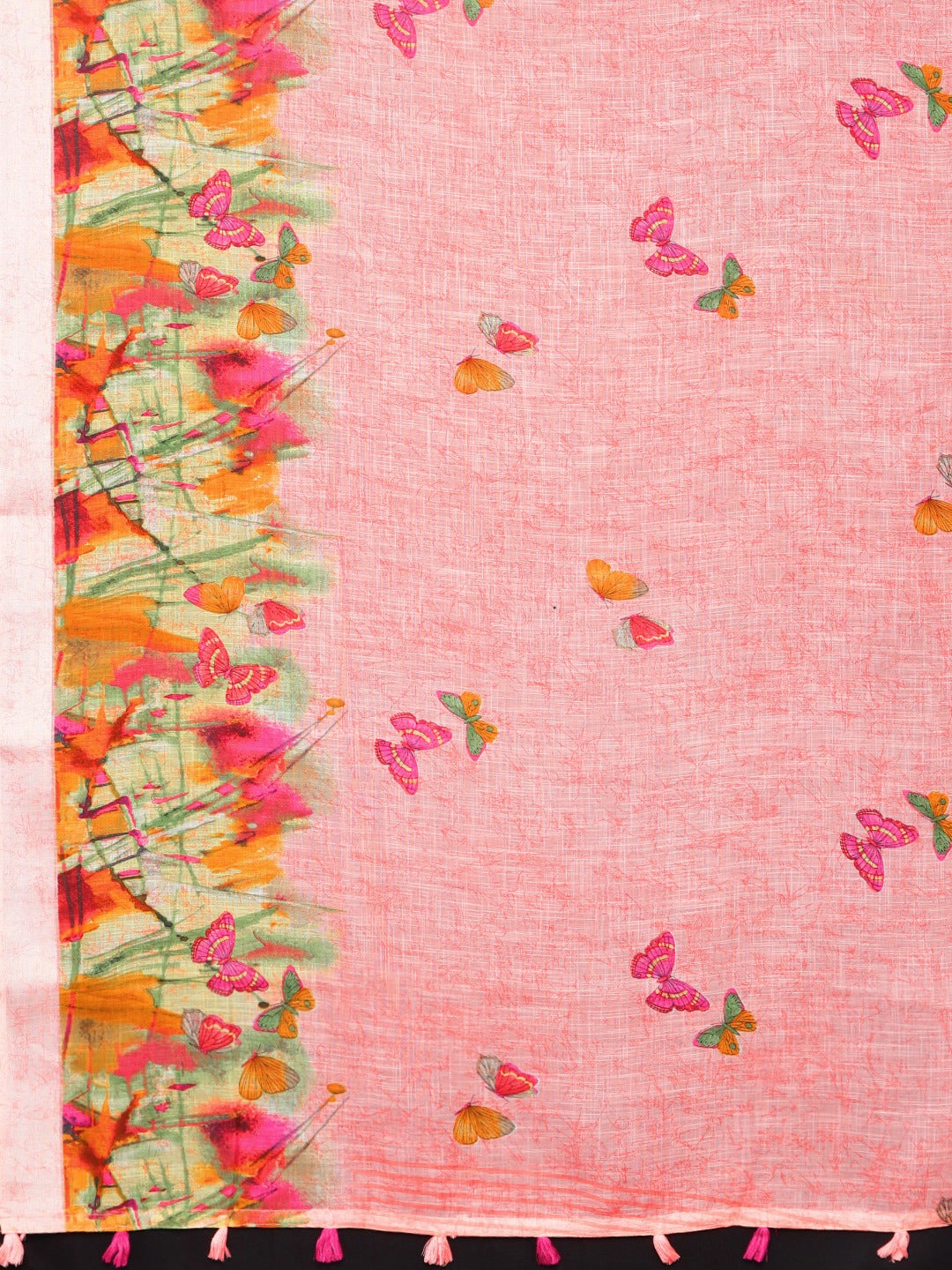 Neerus Pink Printed Saree With Blouse