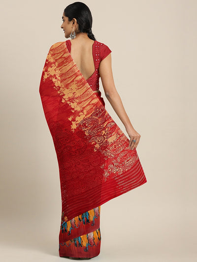 Neeru's Red Printed Saree With Blouse