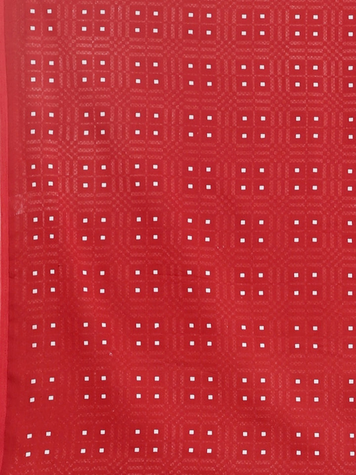 Neerus Red Printed Saree With Blouse