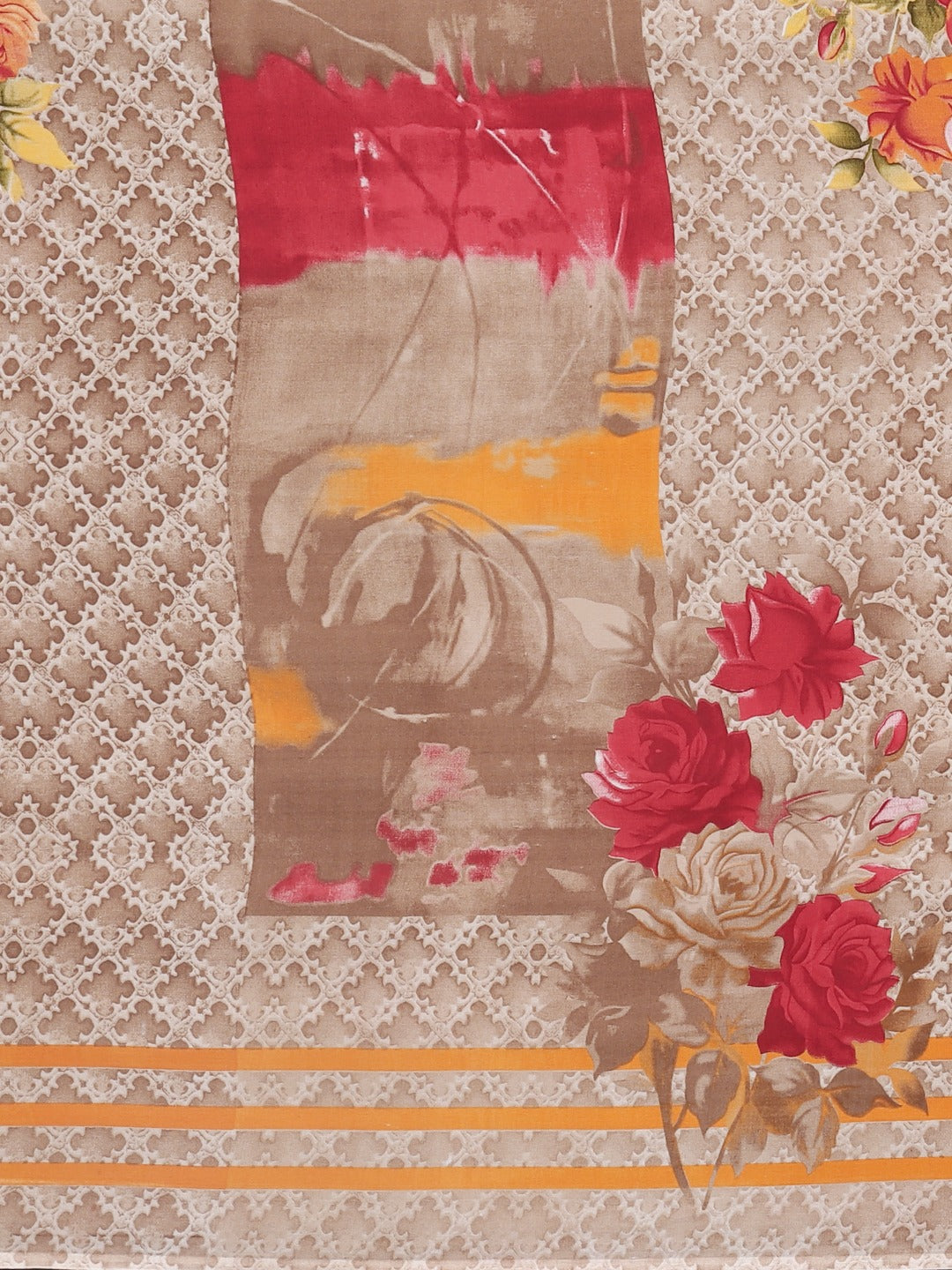 Neeru's Beige Printed Saree With Blouse