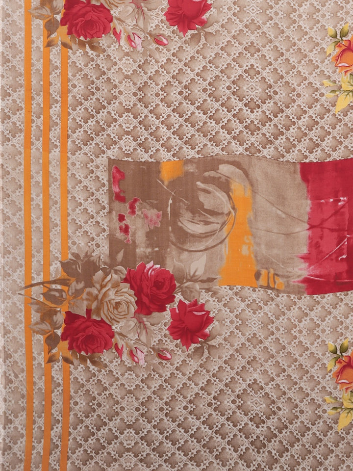 Neerus Beige Printed Saree With Blouse