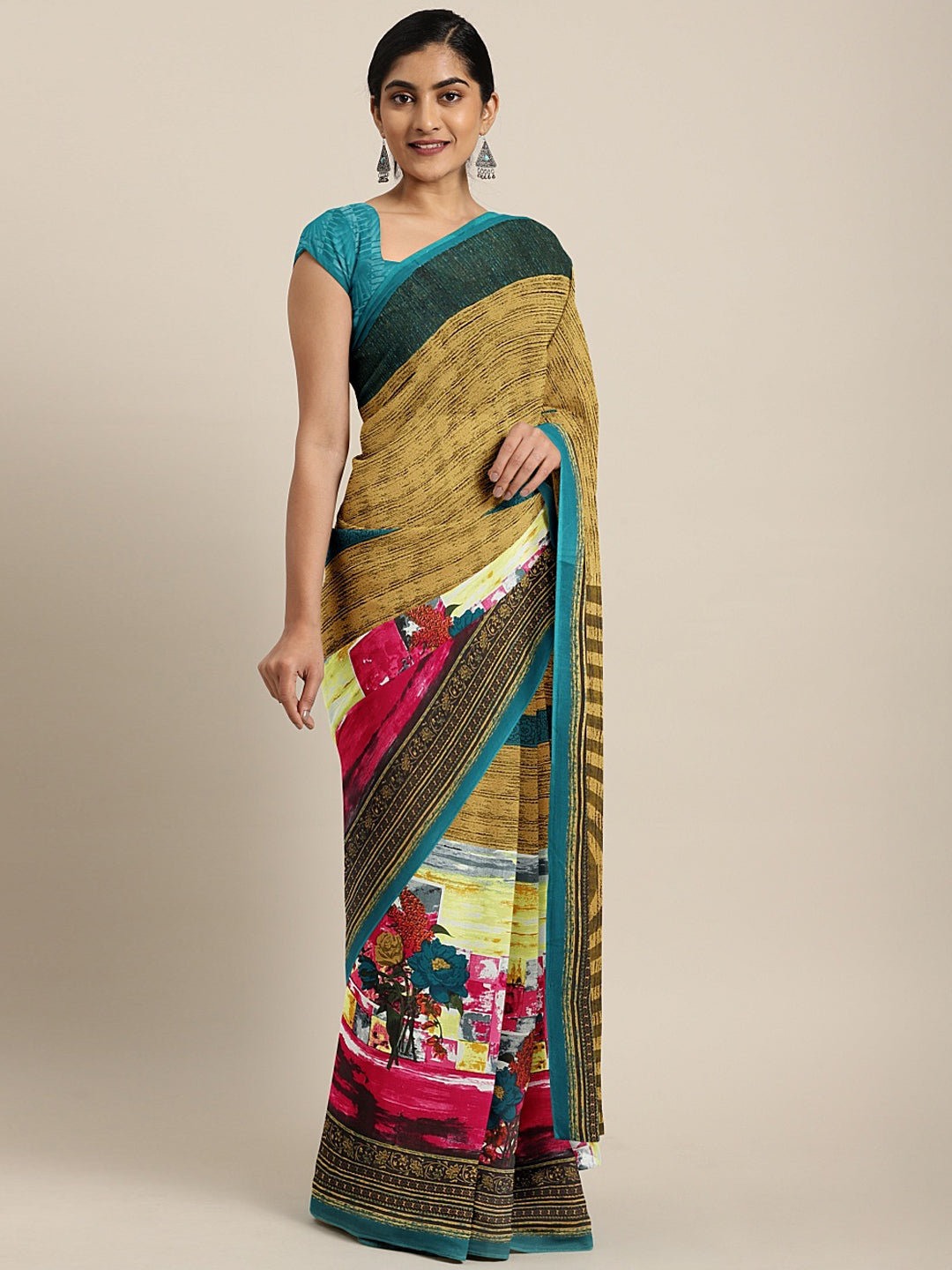Neeru's Multicolor Printed Saree With Blouse