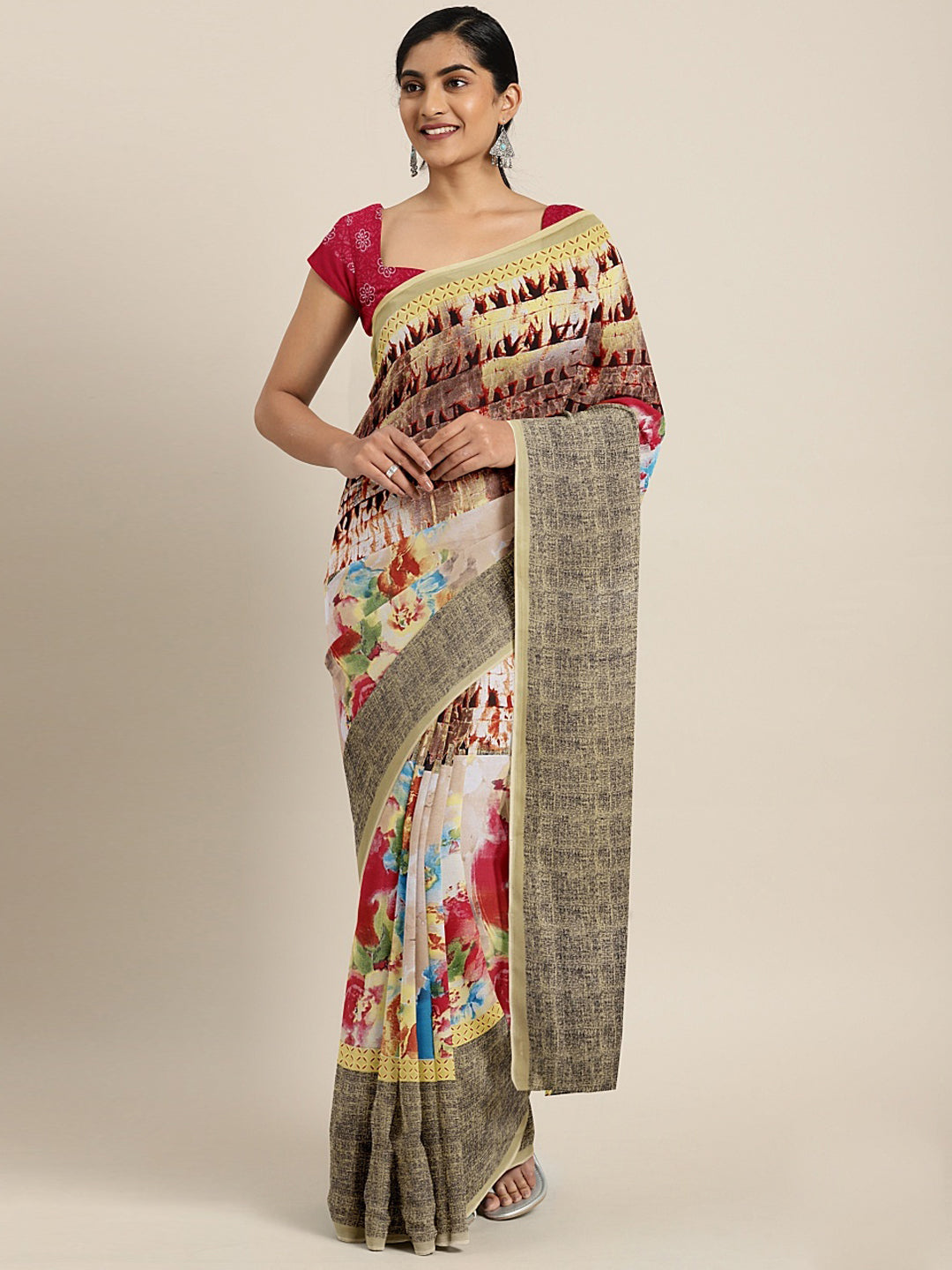 Neeru's Multicolor Printed Saree With Blouse