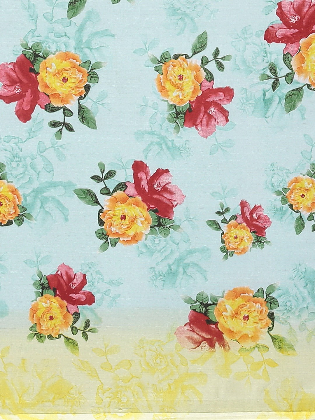 Neerus Blue Printed Saree With Blouse