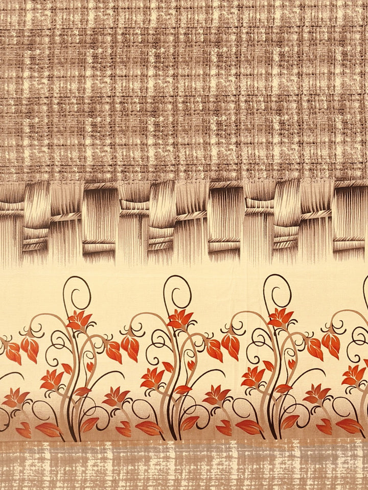 Neerus Beige Printed Saree With Blouse