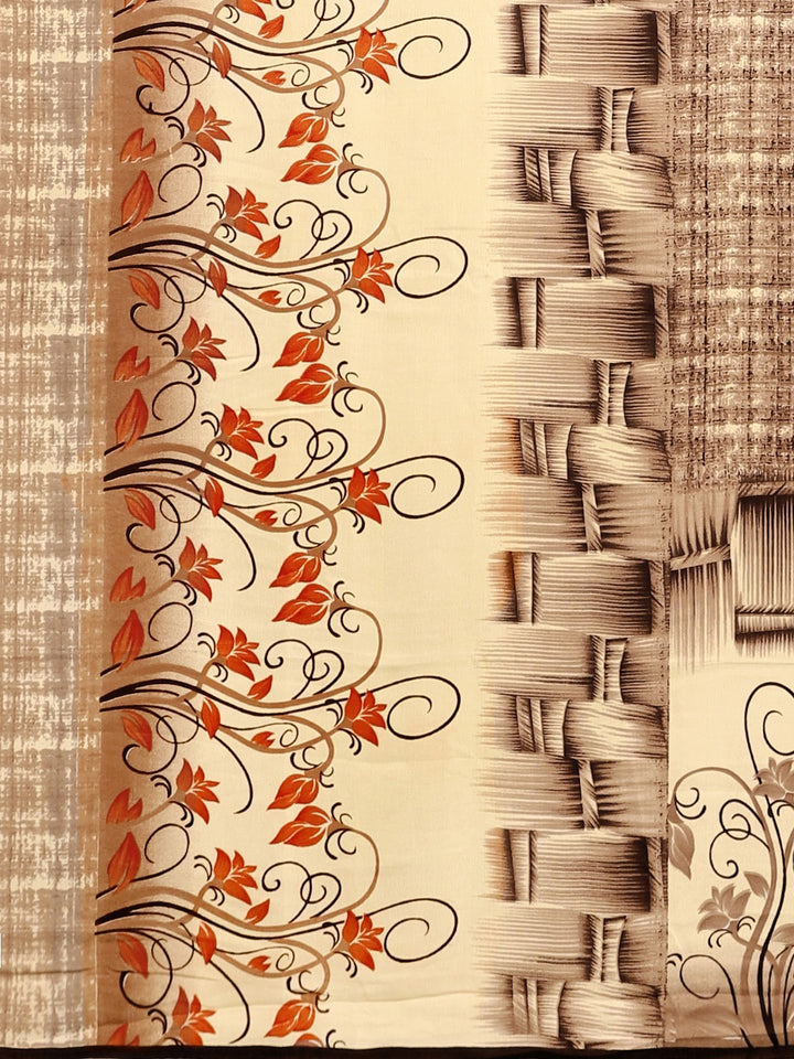 Neerus Beige Printed Saree With Blouse