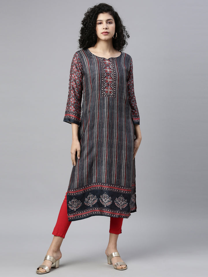 Neerus Grey Color Silk Fabric Kurta