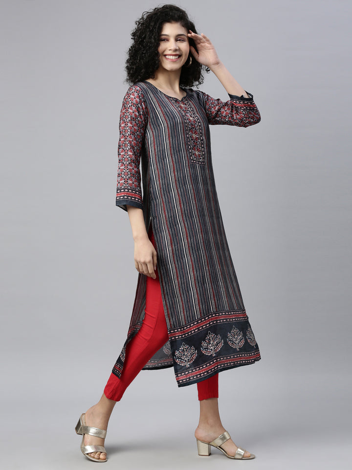 Neerus Grey Color Silk Fabric Kurta