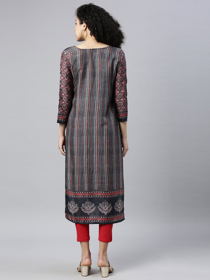 Neerus Grey Color Silk Fabric Kurta