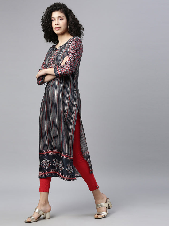 Neerus Grey Color Silk Fabric Kurta