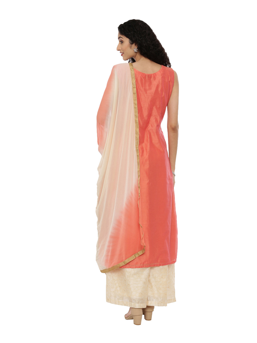 Neerus Coral Color Chanderi Fabric Suit-Plazzo