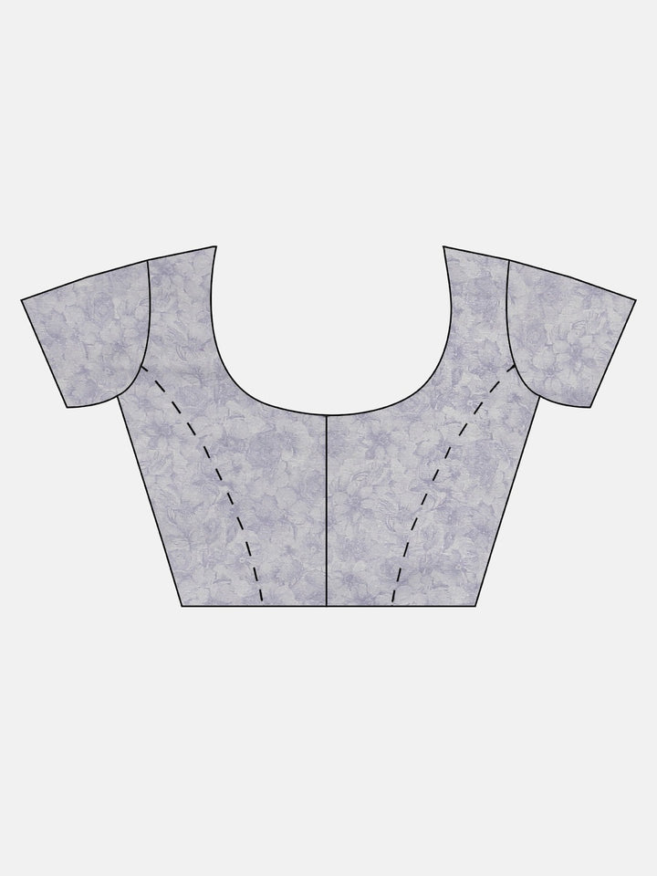 Neerus Grey printed saree with blouse piece - detail view 2