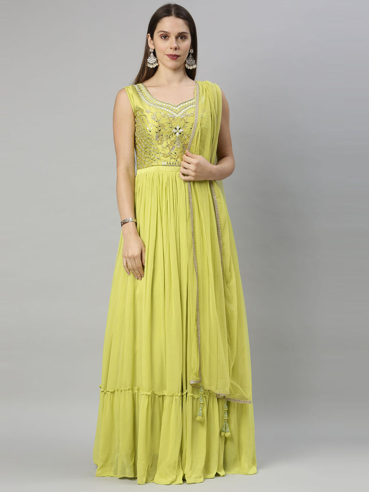 Neerus Green Color Georgette Fabric Suit-Anarkali