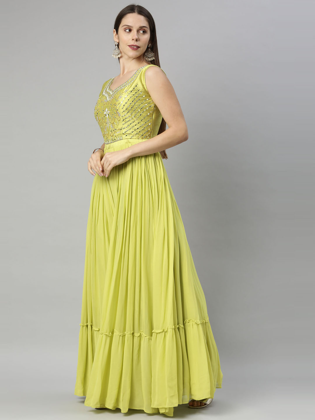 Neerus Green Color Georgette Fabric Suit-Anarkali