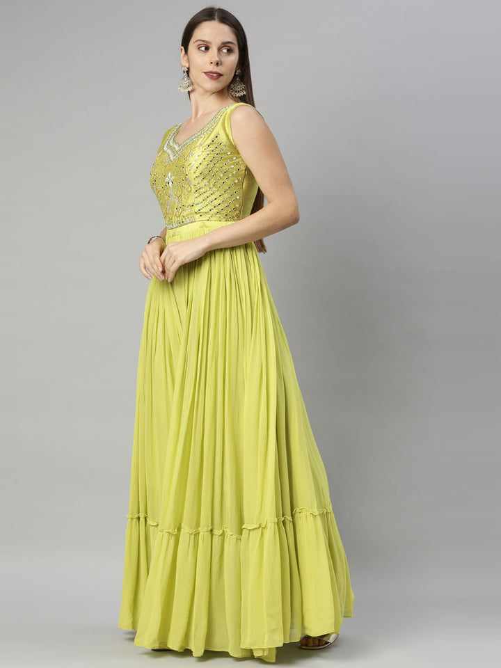 Neerus Green Color Georgette Fabric Suit-Anarkali