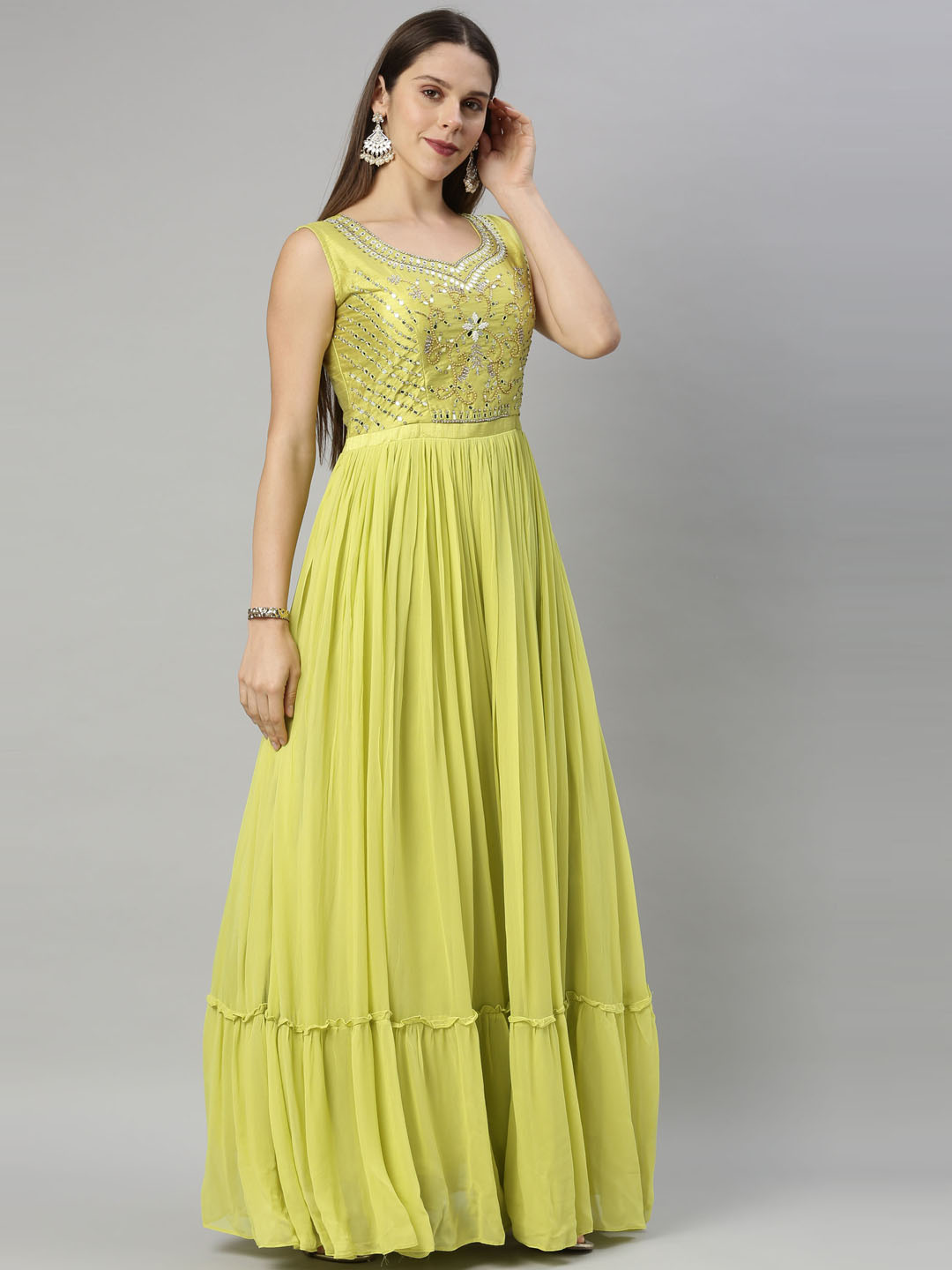 Neerus Green Color Georgette Fabric Suit-Anarkali