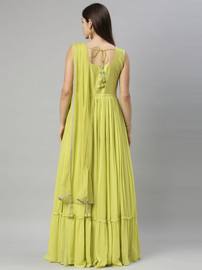 Neeru's Green Color Georgette Fabric Suit-Anarkali