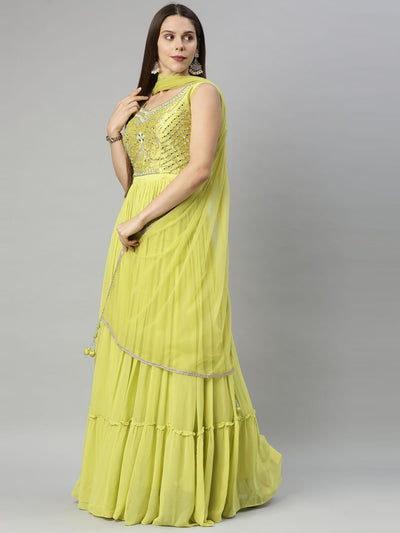 Neeru's Green Color Georgette Fabric Suit-Anarkali