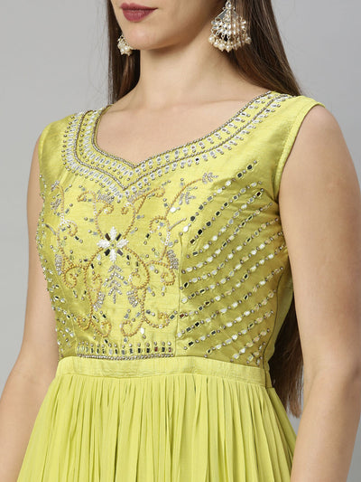 Neeru's Green Color Georgette Fabric Suit-Anarkali