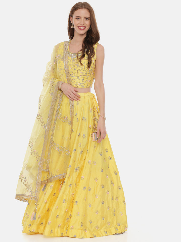 Neerus Yellow Color Silk Fabric Ghagra Set