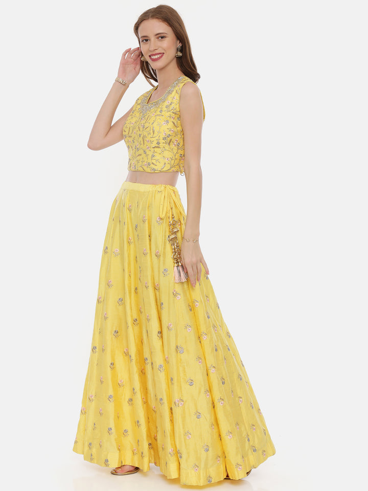 Neerus Yellow Color Silk Fabric Ghagra Set